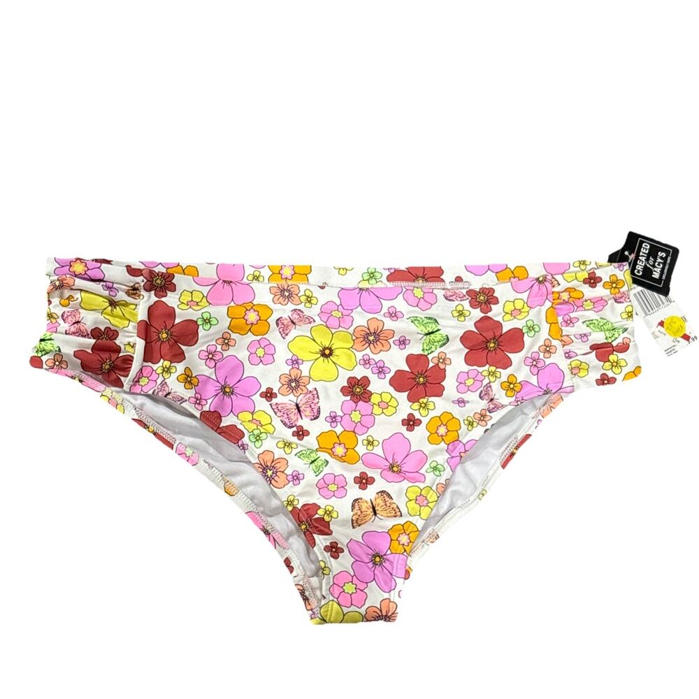 California Waves FLORAL FLUTTER WHITE MULTI Plus Size Swim Bottom, US 2 (20/22)